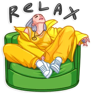 💆‍♀️ RELAX relaks, chill, dziewczyna, żółty, kanapa, odpoczynek, spokój telegram sticker
