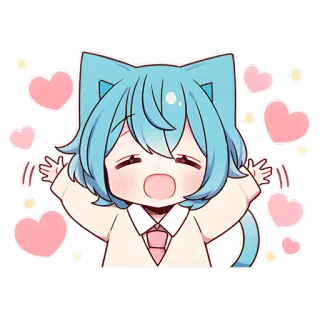 🥳 อนิเมะ, คาวาอิ, หูแมว, น่ารัก, หัวใจ, มีความสุข telegram sticker