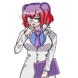 🥱 Anime, Scientifique, Personnage, Blouse de laboratoire, Lunettes, Violet, Rouge telegram sticker