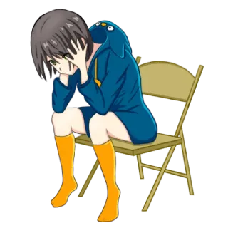 😩 fille anime, triste, assise, chaise, émotionnel, mignon whatsapp sticker