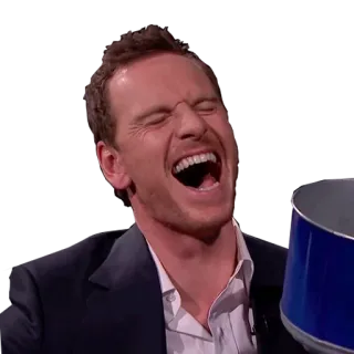 😂 Michael Fassbender actor, laughing, bucket, funny, man whatsapp sticker