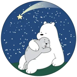💙 urso, foca, abraço, noite, estrelas, desenho animado, fofo, amizade telegram sticker