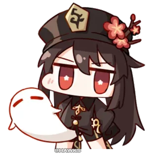 🍆 Hu Tao Genshin Impact anime, cartoon, video game, chibi, cute, ghost telegram sticker