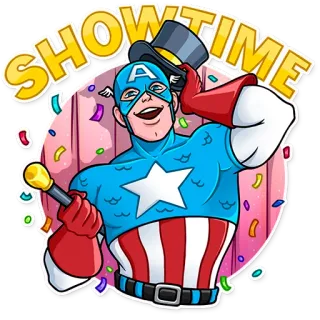 😄 Captain America SHOWTIME супергерой, Капитан Америка, шоутайм, выступление, сцена, шляпа telegram sticker