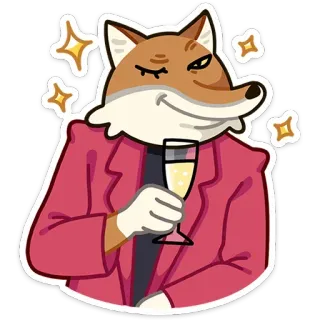 😉 renard, anthropomorphe, animal, champagne, toast, fête, célébration whatsapp sticker
