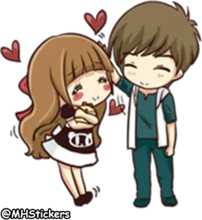 🥰 pareja, amor, corazones, dibujos animados, relación whatsapp sticker