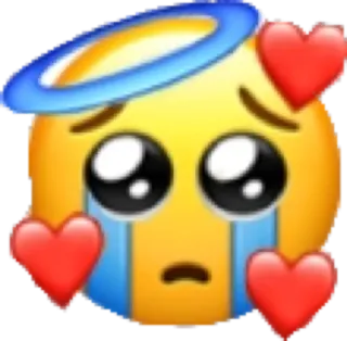 😇 emoji, llorando, ángel, halo, corazones, triste, emocional whatsapp sticker