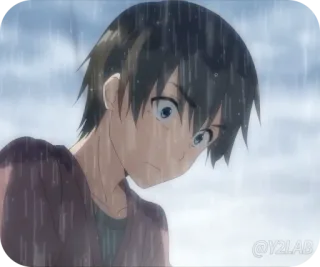 🌧 Anime, Menino, Chuva, Triste, Chorando, Emocional telegram sticker