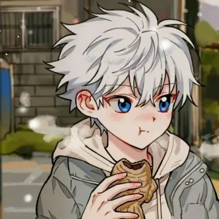 🐚 Anime, Ragazzo, Mangiare, Cartone animato, Personaggio, Carino, Illustrazione telegram sticker
