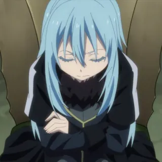 😠 Rimuru Tempest That Time I Got Reincarnated as a Slime Аниме, Слизь, Исекай, Синие волосы, Сидит telegram sticker