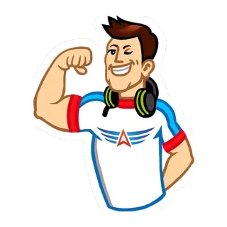 💪 man, cartoon, fitness, muscle, headphones, avatar whatsapp sticker