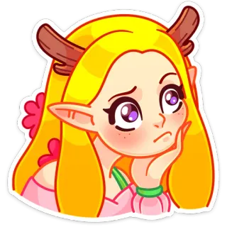 ☹️ elfo, anime, dibujos animados, pegatina, lindo, fantasía, rubia telegram sticker