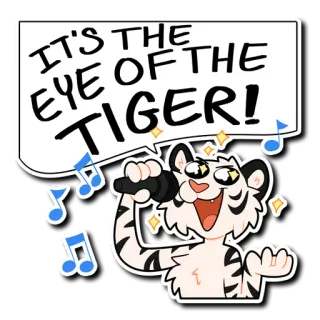 🎵 IT'S THE EYE OF THE TIGER! tygrys, oko tygrysa, śpiewanie, mikrofon, muzyka telegram sticker