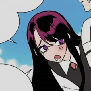 🥺 Anime, Mädchen, Cartoon, lila Augen, schwarze Haare whatsapp sticker
