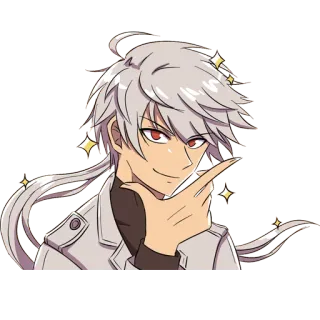 ✨ Anime, Weiße Haare, Charakter, Männlich, Funkeln, Grinsen, Anime Stil telegram sticker