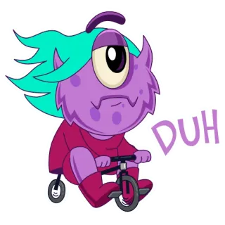 🚲 DUH monster, cartoon, funny, tricycle, duh, cute, purple, one-eyed telegram sticker