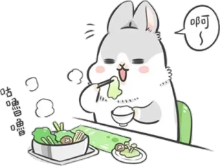 😍 啊 rabbit, eating, noodles, cute, cartoon, animal telegram sticker
