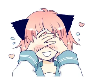 😳 Anime, Nekomimi, Carino, Kawaii, Arrossire, Cuori, Timido whatsapp sticker