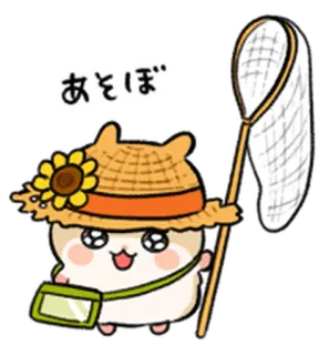 🐹 あそぼ แฮมสเตอร์, หมวก, คาวาอิ, น่ารัก, อนิเมะ, การ์ตูน whatsapp sticker