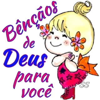 Ⓜ️ Bênçãos de Deus para você Cartoon, Mädchen, Segen, Niedlich, Comicfigur whatsapp sticker