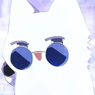 💮 sticker, white cat, anime style, glasses, cartoon, animal telegram sticker