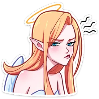 😒 angel, halo, wings, cartoon, elf, upset whatsapp sticker