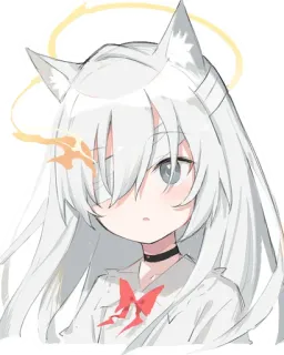 😯 anime, ángel, linda, chica, pelo blanco, halo telegram sticker