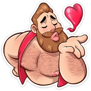 😘 dessin animé, homme, barbe, baiser, coeur whatsapp sticker