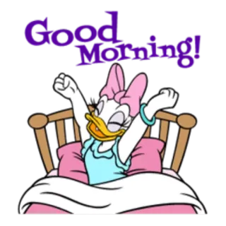 ☺️ Daisy Duck Good Morning! Daisy Duck, Chào buổi sáng, hoạt hình, giường, lời chào, thức dậy telegram sticker