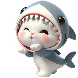 😘 chat, requin, mignon, animal, dessin animé, kawaii, autocollant telegram sticker