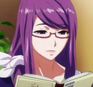 🦋 Rize Kamishiro Tokyo Ghoul anime, glasses, reading, girl, purple hair, character, tokyo ghoul telegram sticker