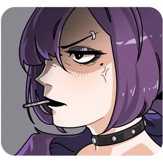 🙄 gadis anime, rambut ungu, permen lolipop, choker, kartun, stiker, imut telegram sticker