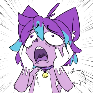 😱 การ์ตูน, ตกใจ, อนิเมะ, สีม่วง, แมว telegram sticker
