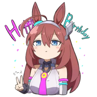 ✌ Happy Birthday ピース anime girl, happy birthday, peace sign, celebration, bunny ears, confetti telegram sticker