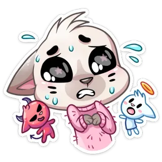 😰 coelho, anjo, diabo, desenho animado, fofo, adesivo, suor, ansioso whatsapp sticker