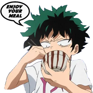 🍝 Izuku Midoriya My Hero Academia ENJOY YOUR MEAL Anime, Comiendo, Tazón, Deku, Midoriya, Fanart telegram sticker