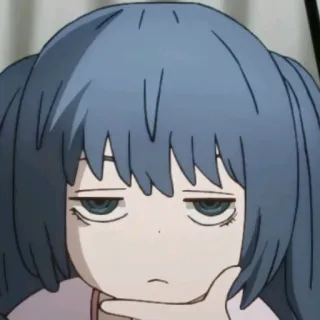 🌈 anime, girl, bored, expressionless, character, blue hair, pout, thinking telegram sticker