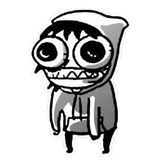 😬 desenho animado, personagem, moletom com capuz, olhos, arte, ilustração whatsapp sticker