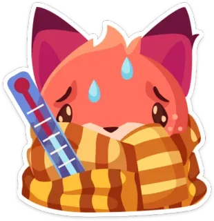 😥 malato, volpe, termometro, raffreddore, influenza, malato, carino telegram sticker