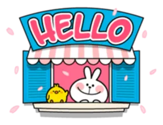 👋 HELLO bonjour, lapin, poussin, mignon, kawaii, salutation telegram sticker