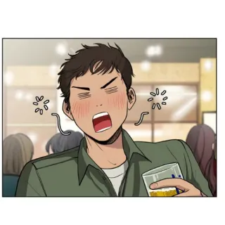 😝 homem, desenho animado, bebendo, envergonhado, corando, copo, gritando telegram sticker