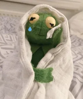 😥 Kermit kermit the frog, puppet, crying, sad, towel, meme, frog telegram sticker