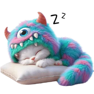 😴 Zzz kot, śpiący, potwór, słodki, poduszka, śni, puszysty telegram sticker