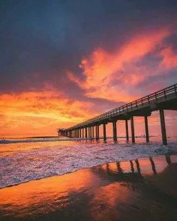 😁 sunset, beach, ocean, pier, landscape, scenic, nature, clouds telegram sticker