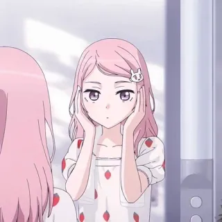 💖 Anime, Gadis, Rambut pink, Kelinci, Imut, Refleksi, Cermin telegram sticker
