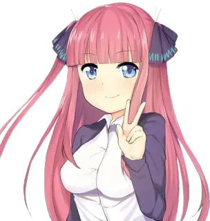 ✌️ chica anime, pelo rosa, ojos azules, signo de paz, dibujo animado, manga, linda telegram sticker
