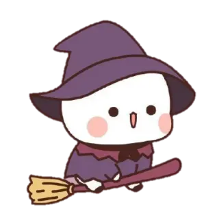 😜 sorcière, balai, halloween, mignon, dessin animé, kawaii whatsapp sticker