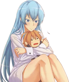 😏 Anime, Meisje, Knuffelen, Blauw haar, Personage telegram sticker