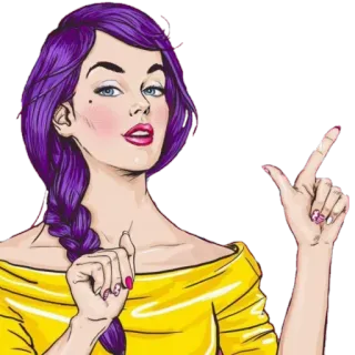 👉 woman, cartoon, purple hair, pointing, pop art telegram sticker