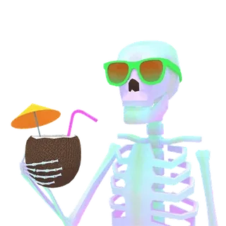 🧉 scheletro, cocco, occhiali da sole, tropicale, bevanda, estate whatsapp sticker